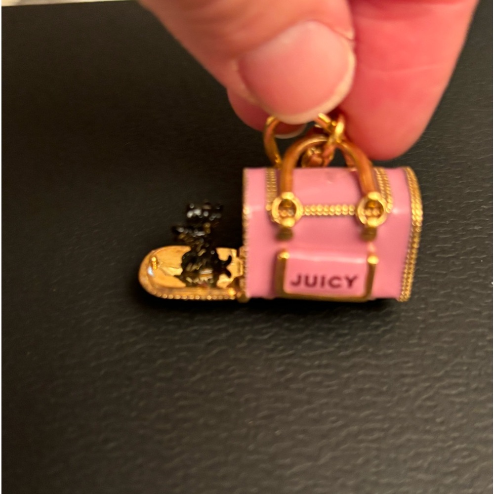 Retired 2008 JUICY COUTURE Pink Open Dog  Carrier Bag Charm/Pendant with Dog